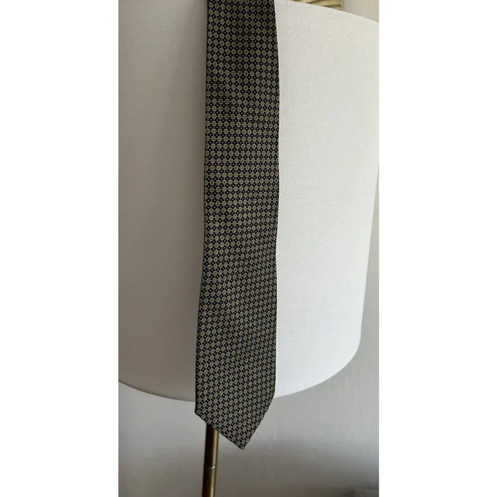 Lauren Ralph Lauren Silk Luxury Tie Mens Gold Blue Geometric Preppy Old Money